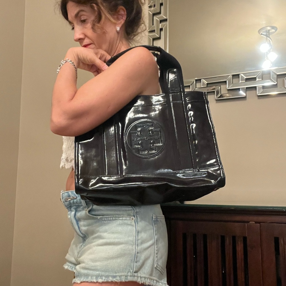 Tory Burch Black Glossy Tote Bag